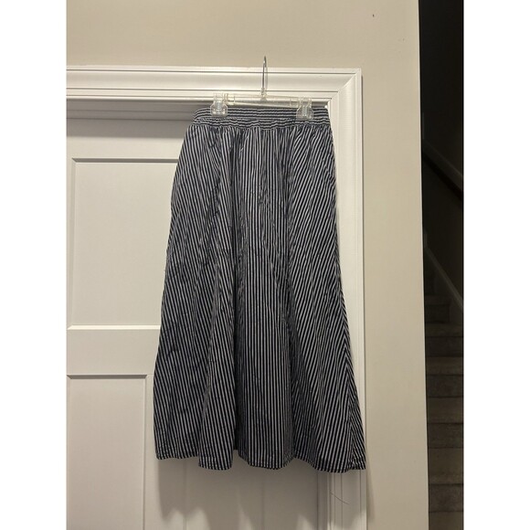 A New Day Women's A Line Skirt Navy Blue Pinstripe Size Small Preppy Coastal - Picture 1 of 5
